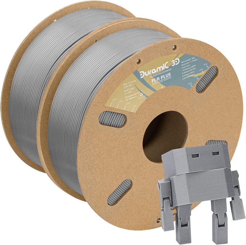 DURAMIC 3D PLA+ Filament 1.75mm 2Kg Grey, PLA Plus Filament 2 Pack 1kg Spool(2.2lbs) Tougher and Stronger, Dimensional Accuracy Probability +/- 0.02mm - Image 1