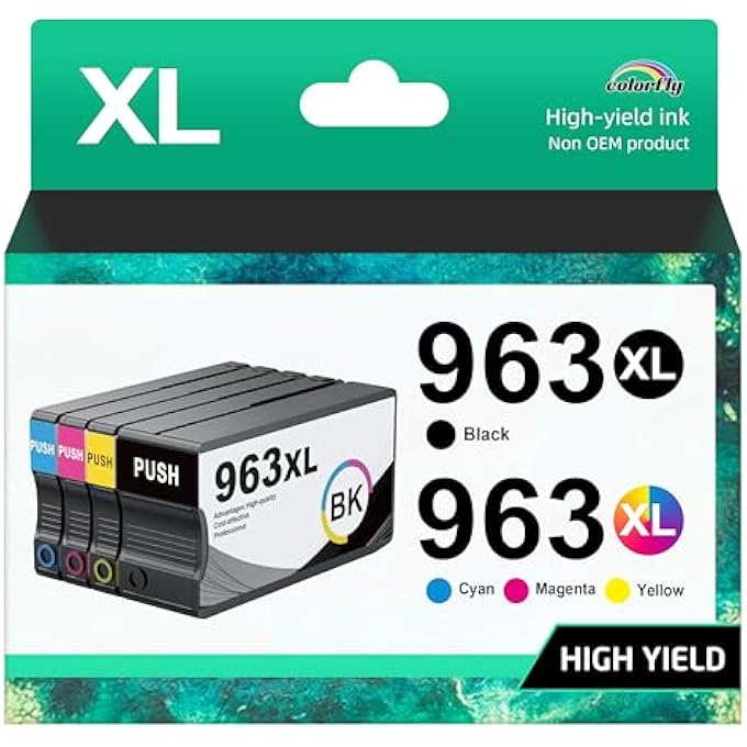 خراطيش حبر 963XL متعددة العبوات متوافقة مع HP 963 963 XL خراطيش حبر متوافقة مع HP OFFICEJET PRO 9010 9012 9013 9014 9015 9016 9018 9019 9020 9022 9025 (أسود، أزرق، وردي، أصفر) - Image 1