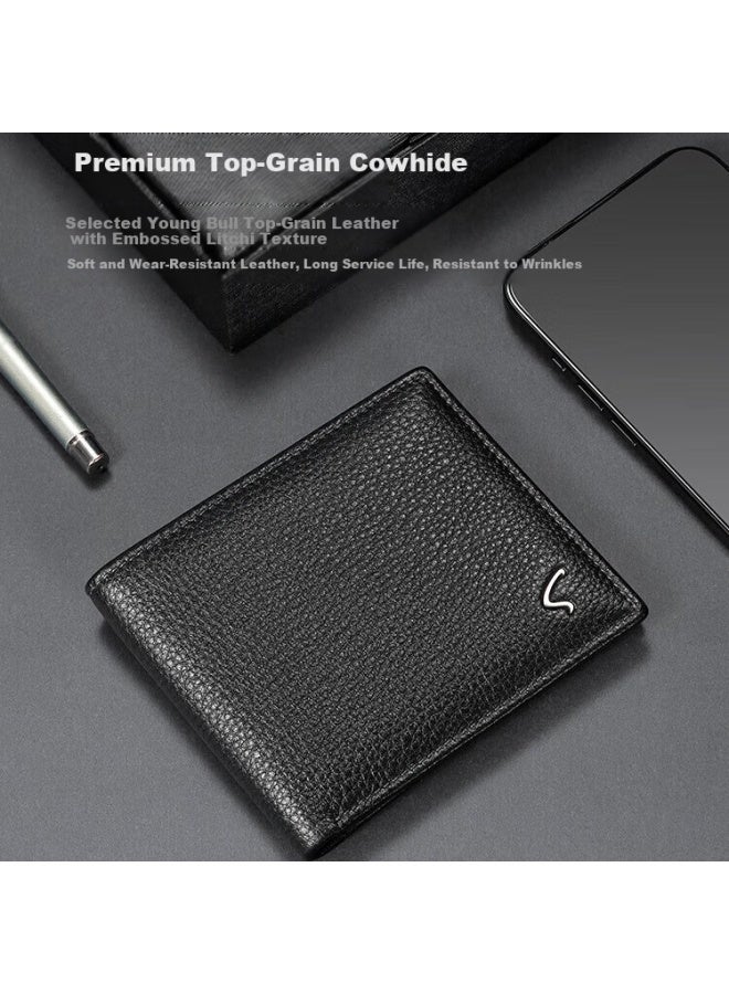 Satchi Men's Short Wallet First Layer Cowhide Horizontal Bi-fold Card Holder Multi-card Slot Money Clip Gift For Boyfriend Husband Birthday