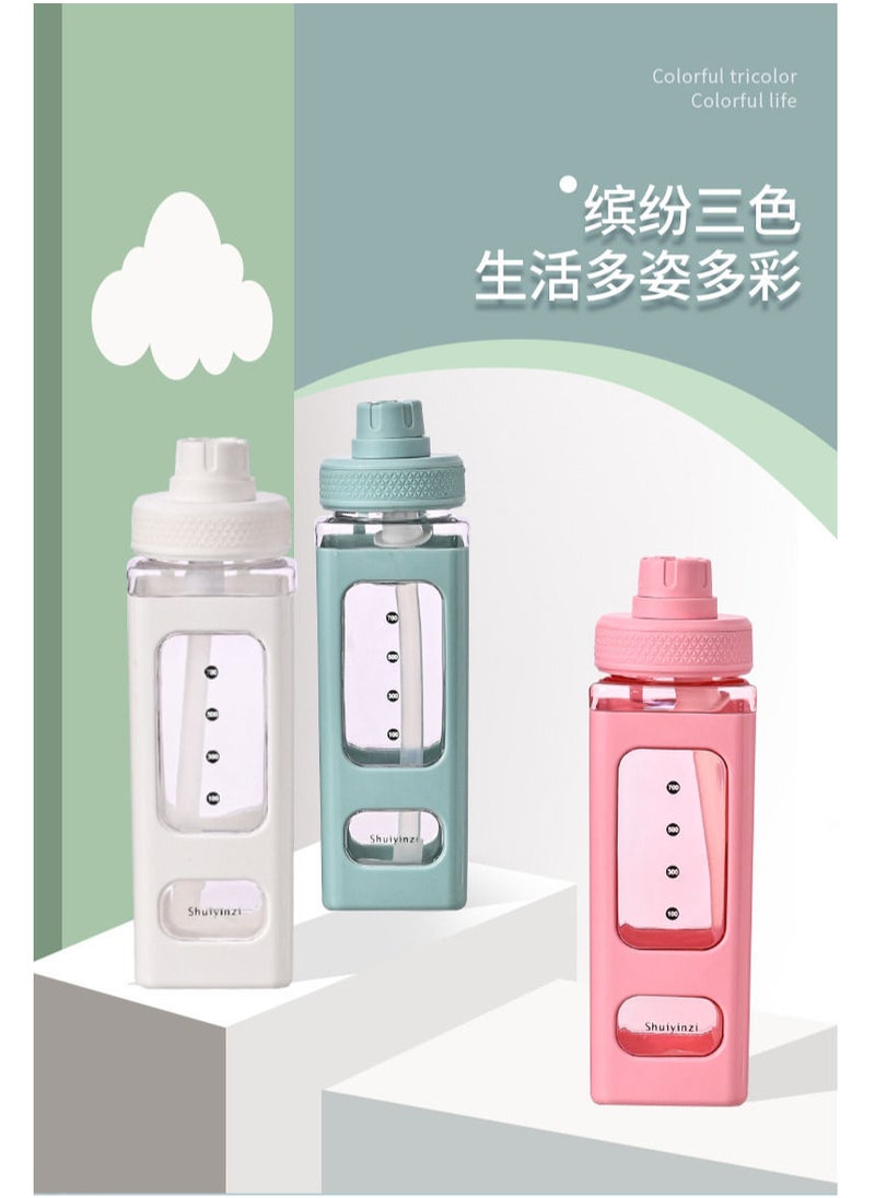 General - Shuiyinzi 700ML Water Bottle With Straw & Sticker No Leak Large Bear Sports Plastic Portable Outdoor Climbing Camp Square Drinking Bottle For Kids Color Green - Image 1