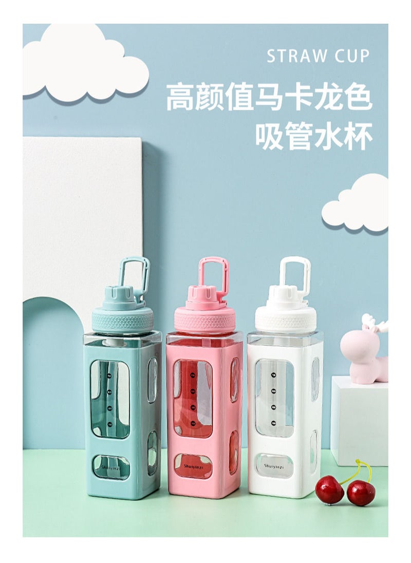General - Shuiyinzi 700ML Water Bottle With Straw & Sticker No Leak Large Bear Sports Plastic Portable Outdoor Climbing Camp Square Drinking Bottle For Kids Color Green - Image 1