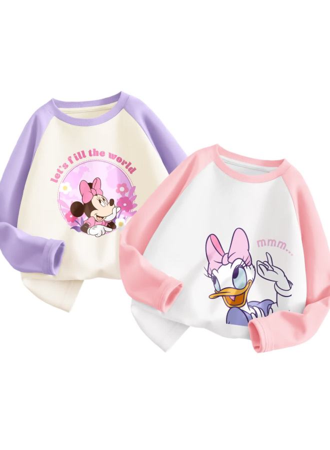 Disney 2-pack Kids Cotton Long Sleeve T-shirts Boys And Girls Tops Disney Flower Frame Purple + Side Daisy Pink Size 160