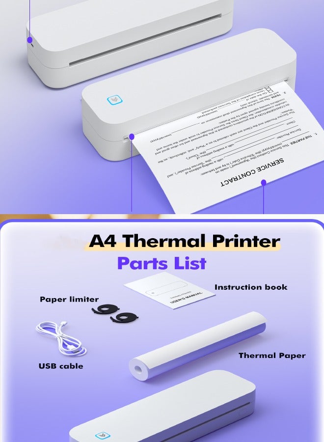 ماركليف طابعة محمولة لاسلكية، طابعة حرارية تدعم الهاتف واللابتوب، طابعة سفر بدقة عالية 203 نقطة في البوصة، صانع ملصقات، بلوتوث وUSB، للاستخدام في المنزل/المكتب، المدرسة في السيارة، باللون الأبيض - Image 2