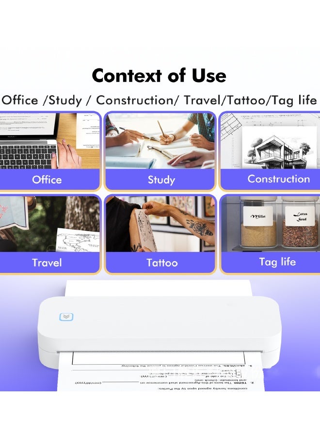 ماركليف طابعة محمولة لاسلكية، طابعة حرارية تدعم الهاتف واللابتوب، طابعة سفر بدقة عالية 203 نقطة في البوصة، صانع ملصقات، بلوتوث وUSB، للاستخدام في المنزل/المكتب، المدرسة في السيارة، باللون الأبيض - Image 3
