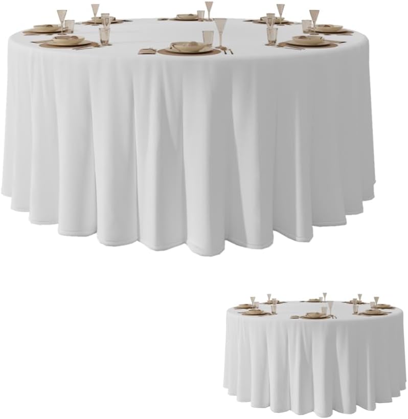 Urby 120 inches Large White Round Tablecloth for 5-6ft Round Folding Table That Seats 6-8 Guests, for Table with 6 Chairs. Ideal for Party, Wedding, Banquet and Events. 2pk - Image 1