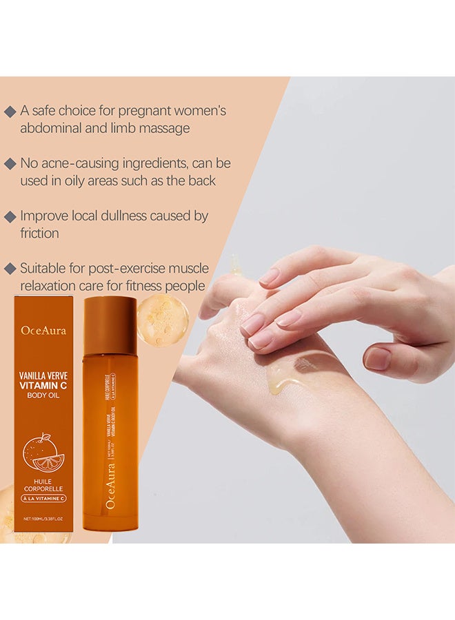 OceAura Vitamin C Body Oil For Women And Men, Moisturizing Vanilla Verve Scented Body Serum For Glowing Skin, Nourishing, Hydrating After-Shower And Bath Skin Care Moisturizer, 100ml - Image 2