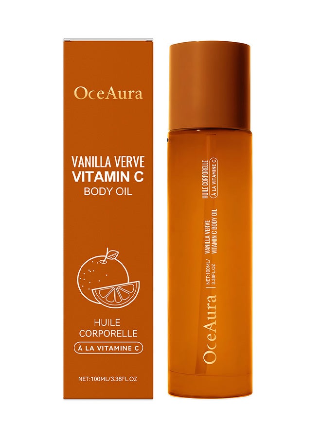 OceAura Vitamin C Body Oil For Women And Men, Moisturizing Vanilla Verve Scented Body Serum For Glowing Skin, Nourishing, Hydrating After-Shower And Bath Skin Care Moisturizer, 100ml - Image 1