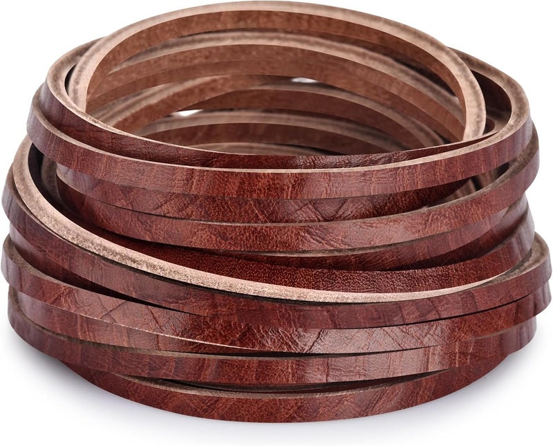 TeeLiy 3mm Flat Genuine Leather Cord, Leather Lace Strip Cord Braiding String for Jewelry Making, Leather Shoe Lace, Arts & Crafts (Chestnut/Cypress_5 Yards) - Image 1