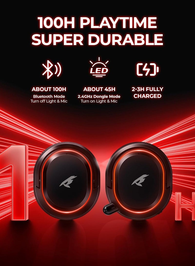بيكن سماعه قيمنق لاسلكية G2، صوت محيطي 7.1، سماعات ألعاب USB 2.4 جيجاهرتز، بلوتوث 5.4، ميكروفون إلغاء الضوضاء لمدة 100 ساعة، إضاءة RGB، سماعة رأس لاسلكية لأجهزة الكمبيوتر PS5 PS4 Mac Switch، وضع سلكي مناسب لأجهزة Xbox، أسود/أحمر - Image 2