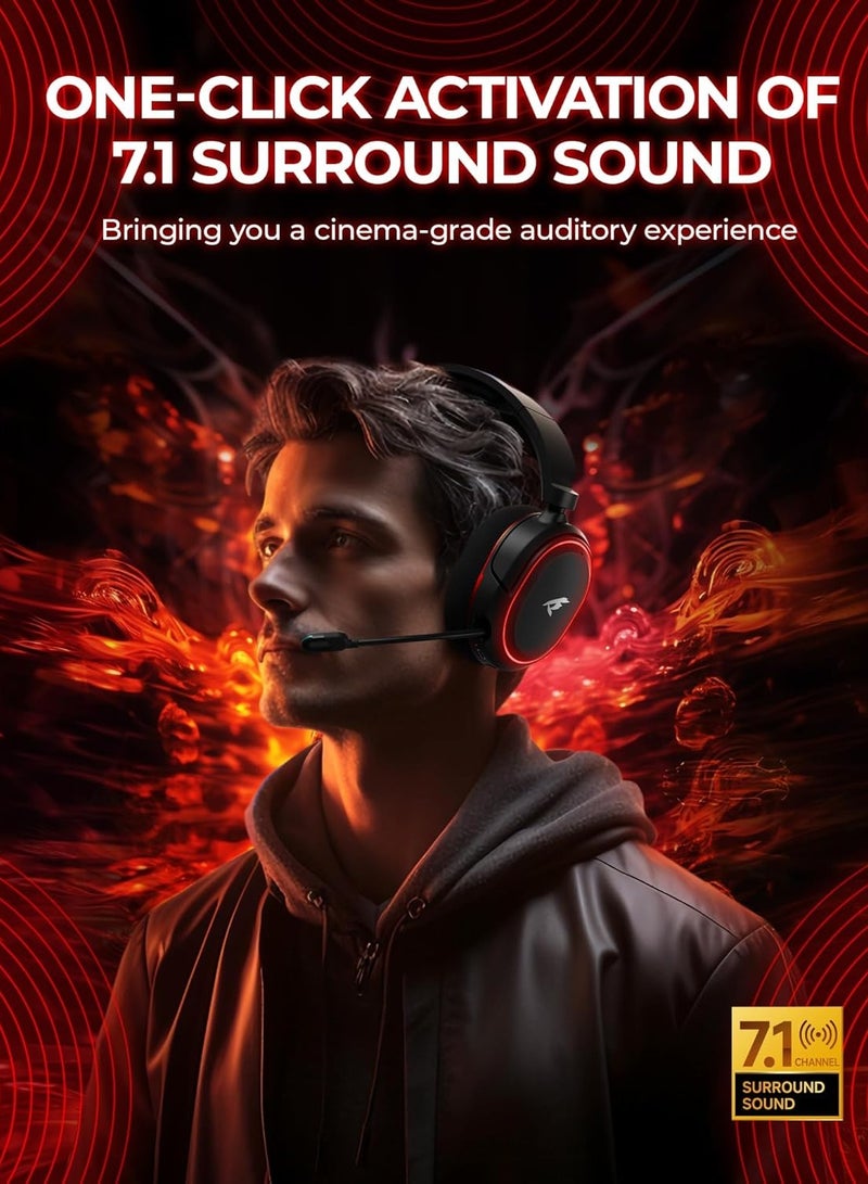 بيكن سماعه قيمنق لاسلكية G2، صوت محيطي 7.1، سماعات ألعاب USB 2.4 جيجاهرتز، بلوتوث 5.4، ميكروفون إلغاء الضوضاء لمدة 100 ساعة، إضاءة RGB، سماعة رأس لاسلكية لأجهزة الكمبيوتر PS5 PS4 Mac Switch، وضع سلكي مناسب لأجهزة Xbox، أسود/أحمر - Image 3