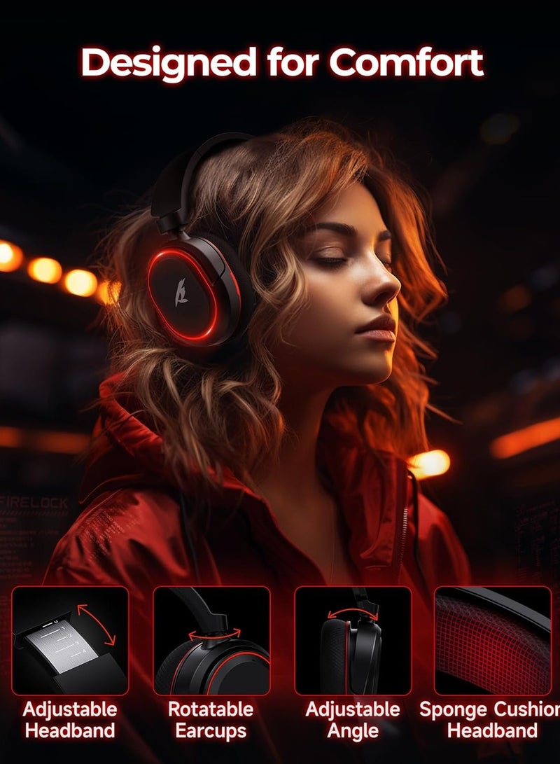 بيكن سماعه قيمنق لاسلكية G2، صوت محيطي 7.1، سماعات ألعاب USB 2.4 جيجاهرتز، بلوتوث 5.4، ميكروفون إلغاء الضوضاء لمدة 100 ساعة، إضاءة RGB، سماعة رأس لاسلكية لأجهزة الكمبيوتر PS5 PS4 Mac Switch، وضع سلكي مناسب لأجهزة Xbox، أسود/أحمر - Image 4