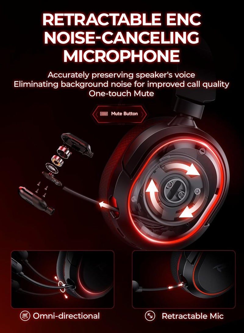 بيكن سماعه قيمنق لاسلكية G2، صوت محيطي 7.1، سماعات ألعاب USB 2.4 جيجاهرتز، بلوتوث 5.4، ميكروفون إلغاء الضوضاء لمدة 100 ساعة، إضاءة RGB، سماعة رأس لاسلكية لأجهزة الكمبيوتر PS5 PS4 Mac Switch، وضع سلكي مناسب لأجهزة Xbox، أسود/أحمر - Image 5