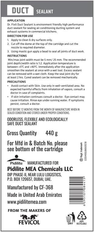Dr. Fixit Duct Sealant - 440 gm, Grey | Ideal for Sealing HVAC Ducts, Air Vents, and Duct Joints - Image 2
