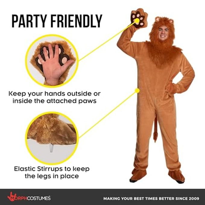 MORPH Lion Costume Adult, Adult Lion Costume, Animal Costumes For Men, Safari Animal Halloween Outfit for Men, Large - Image 5
