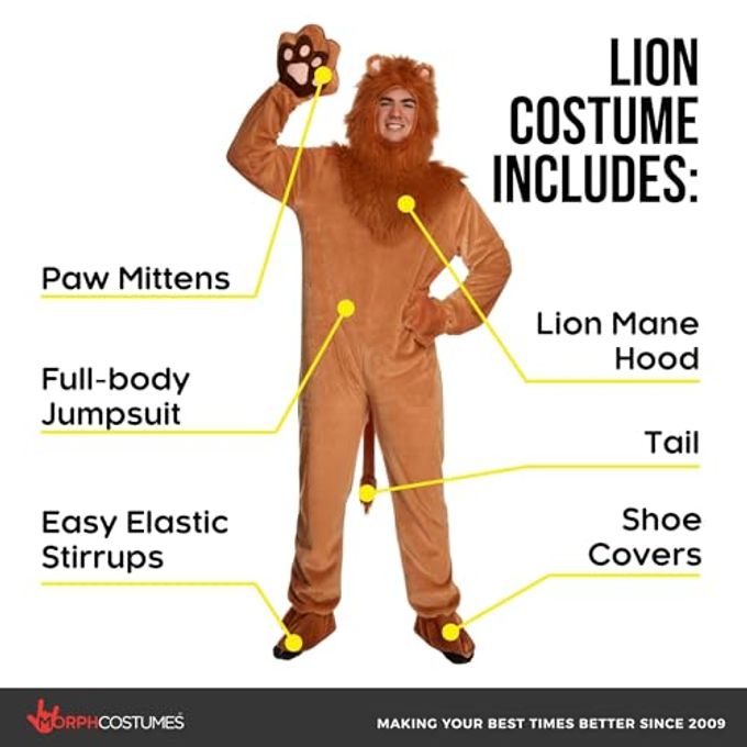MORPH Lion Costume Adult, Adult Lion Costume, Animal Costumes For Men, Safari Animal Halloween Outfit for Men, Large - Image 3