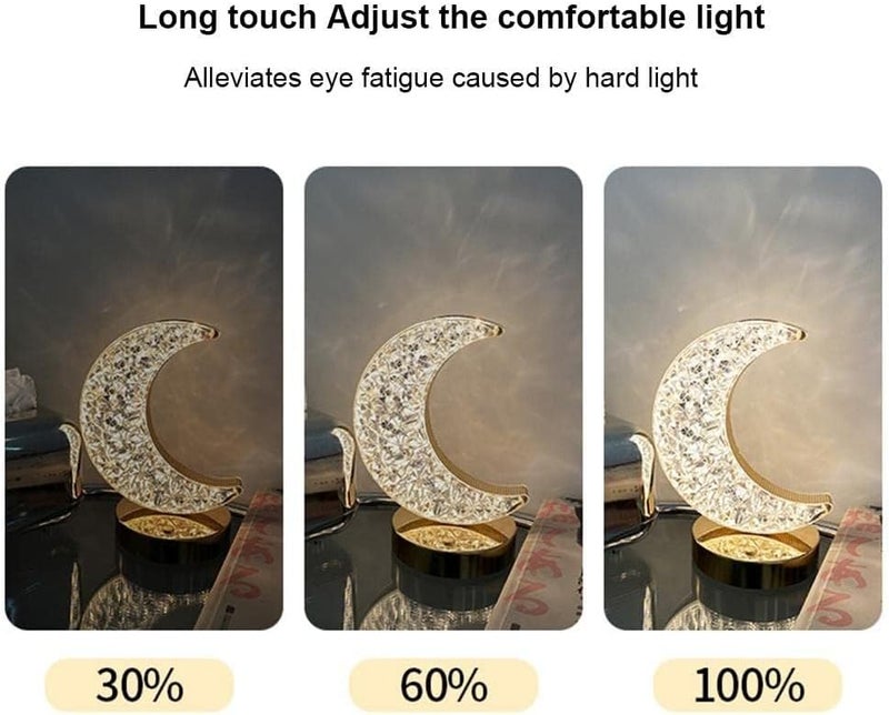 Eworld Ramadan Mubarak Star Moon Decorative Table Lamp, Rechargeable 3-Color Touch Night Light (Moon Design) - Image 2