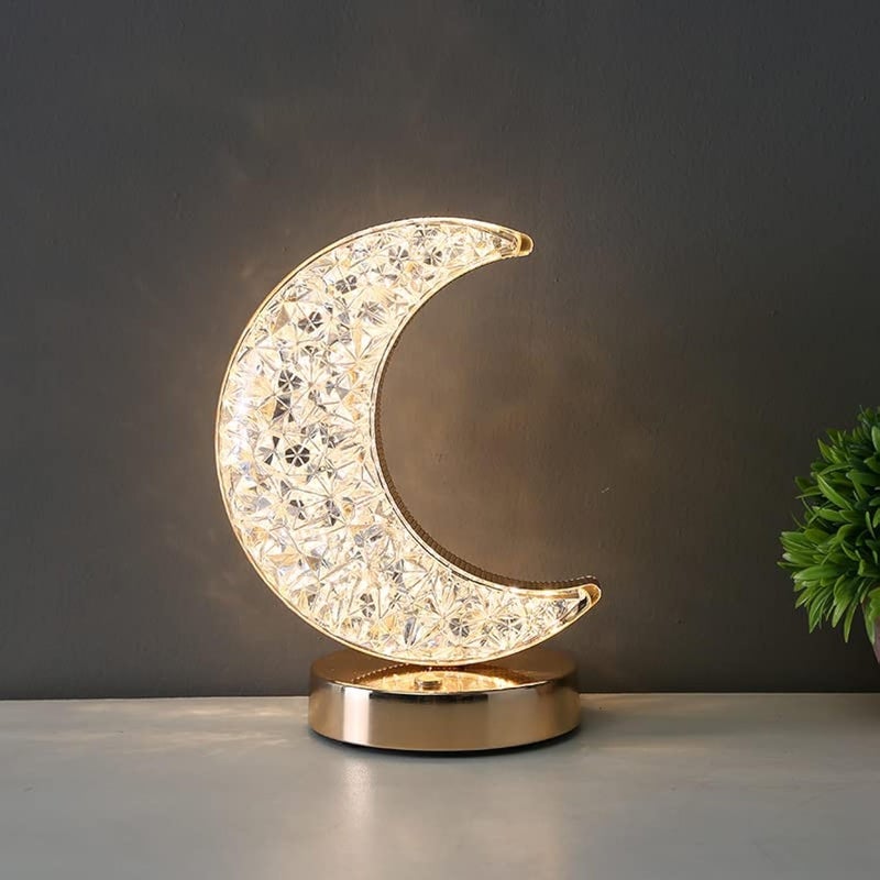 Eworld Ramadan Mubarak Star Moon Decorative Table Lamp, Rechargeable 3-Color Touch Night Light (Moon Design) - Image 1