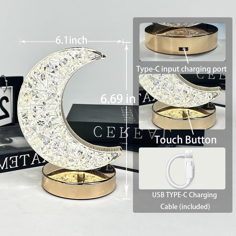 Eworld Ramadan Mubarak Star Moon Decorative Table Lamp, Rechargeable 3-Color Touch Night Light (Moon Design) - Image 4