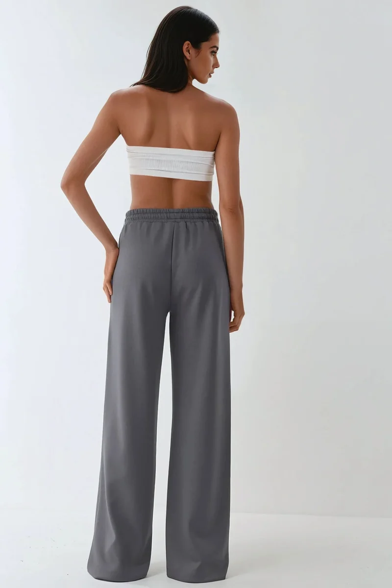 Hiccup Dark Grey Modal Touch Basic Sweatshirt & Wide Leg Pants Two-Piece Coord Set for Women | Best Price UAE