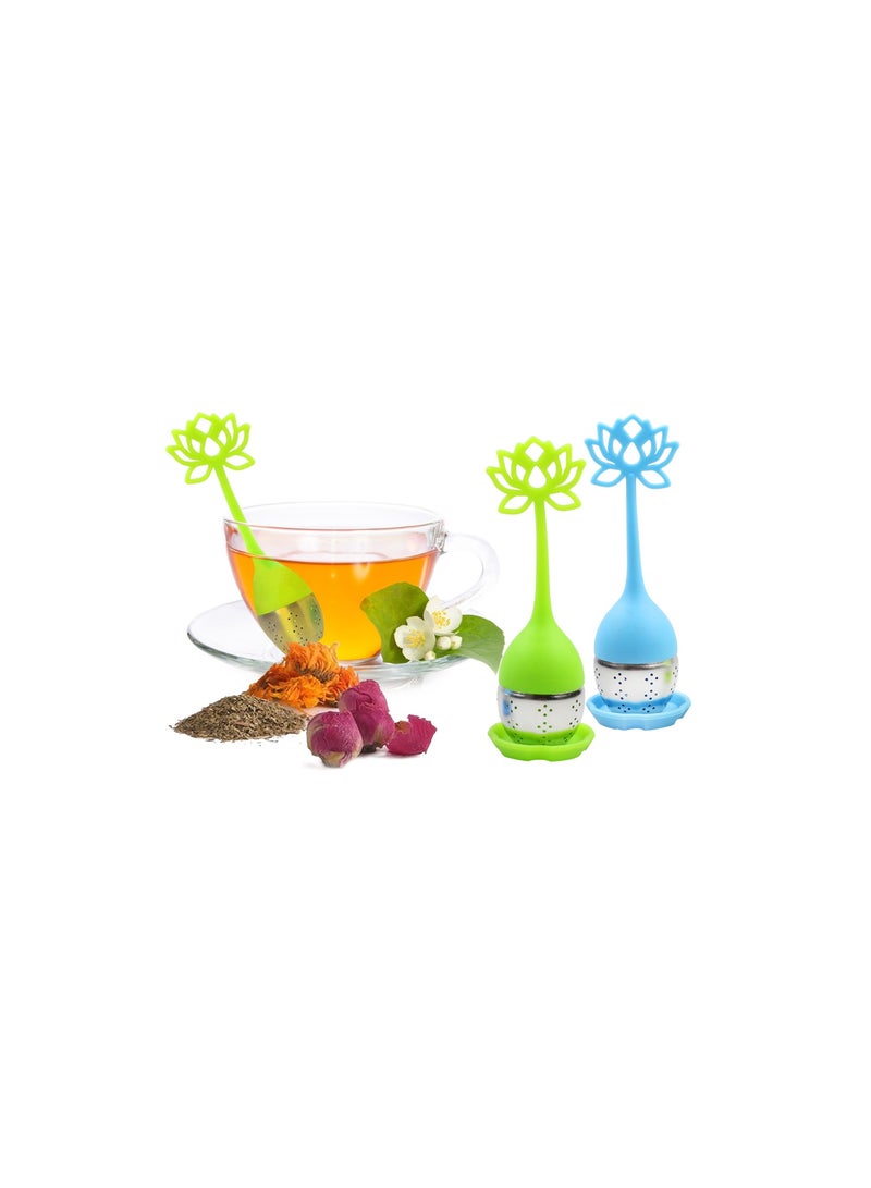 SOLARAE 2 Pcs Silicone Tea Infuser Filter, Loose Leaf Tea Steeper Stainless Steel Tea Ball, Handle Silicone Mesh Tea Cup Filter Strainer for Loose Leaf or Herbal Tea, Blue and Green - Image 1