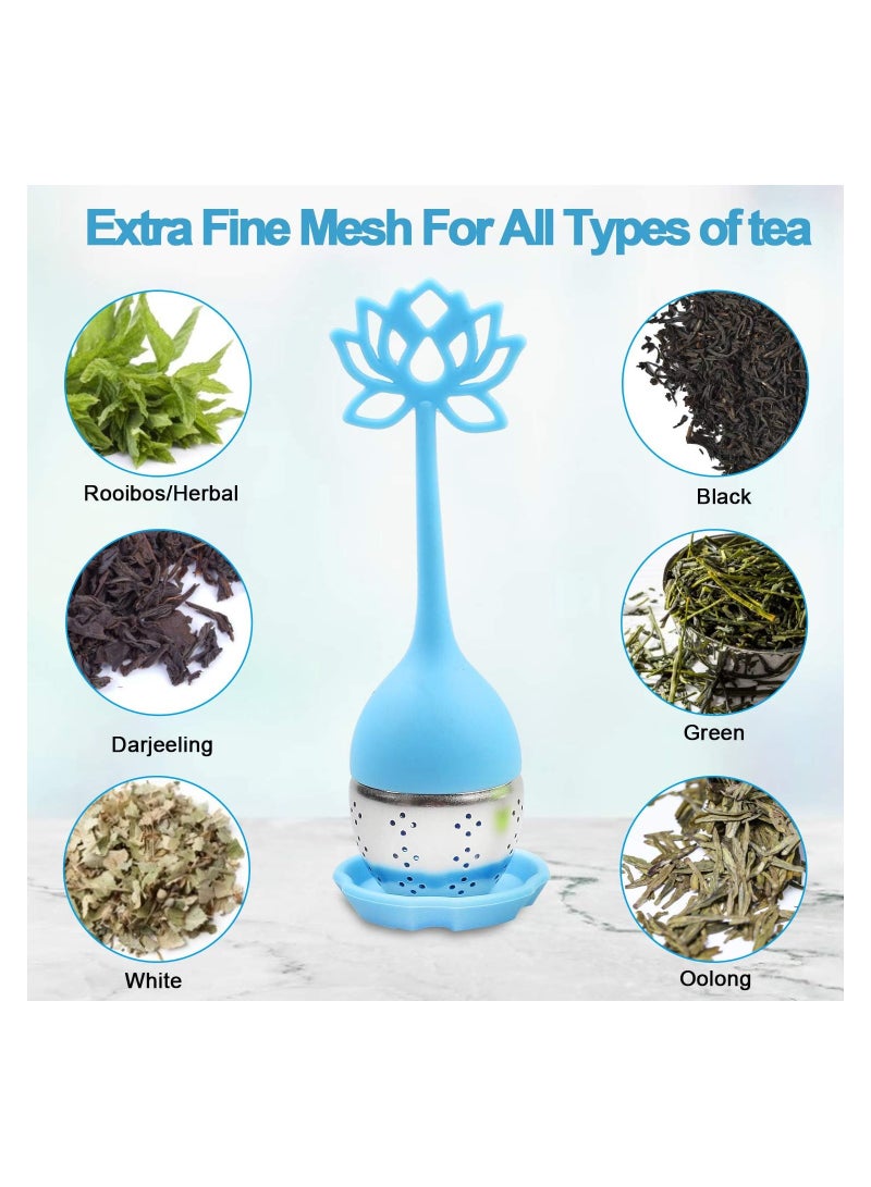 SOLARAE 2 Pcs Silicone Tea Infuser Filter, Loose Leaf Tea Steeper Stainless Steel Tea Ball, Handle Silicone Mesh Tea Cup Filter Strainer for Loose Leaf or Herbal Tea, Blue and Green - Image 3