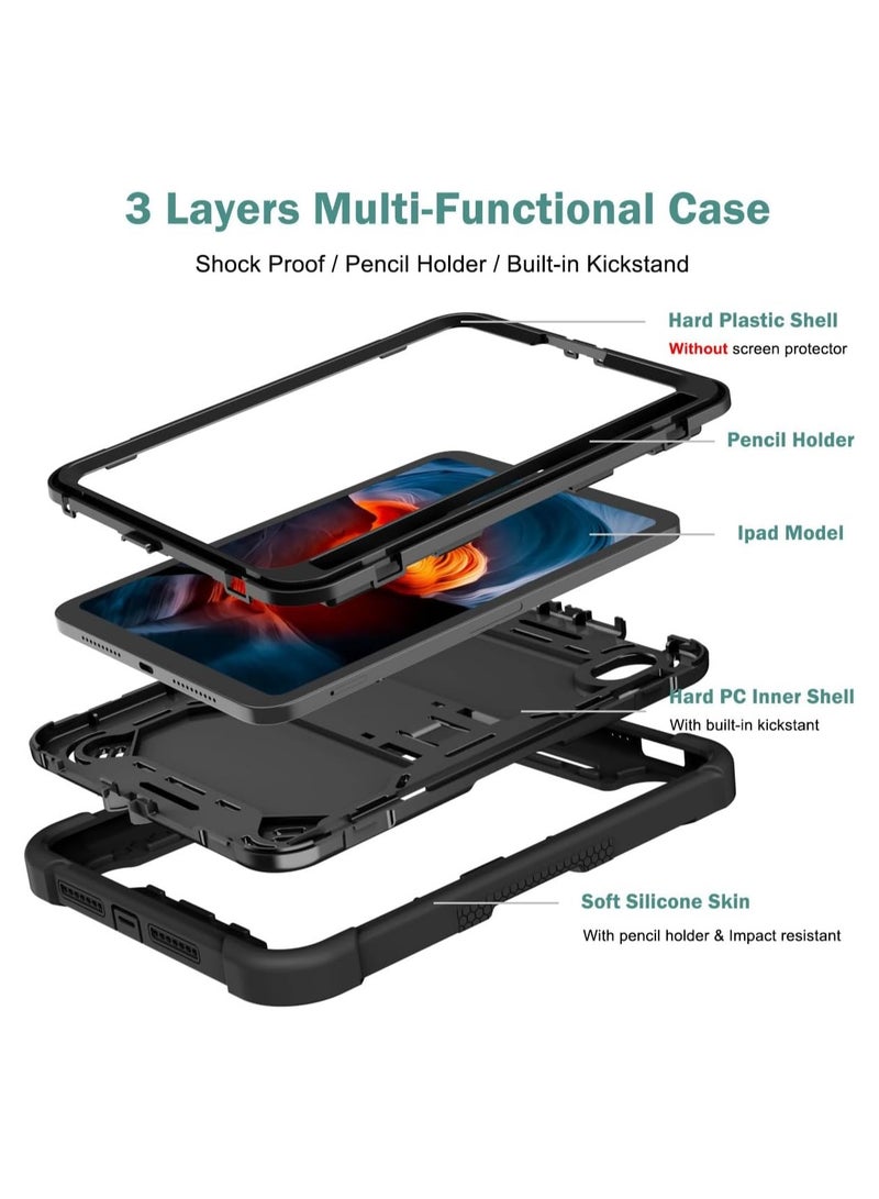 عام متوافق مع آي باد ميني الجيل 7 ( 2024 ) ، ثلاثة في واحد مزيج من صدمة واقية من السيليكون حالة الكمبيوتر اللوحي ، المدمج في آي باد ميني 7 حامل - Image 2