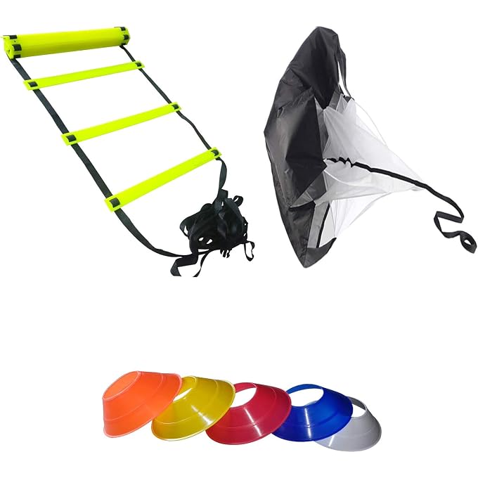 ROXAN COMBO AGILITY ADJUSTABLE SPEED LADDER 4 MTR. WITH 10 RUNG, SPEED PARACHUTE FOR RUNNING PURPOSE, FOOTBALL SAUCER CONE SMALL SIZE SET OF 20 - Image 4