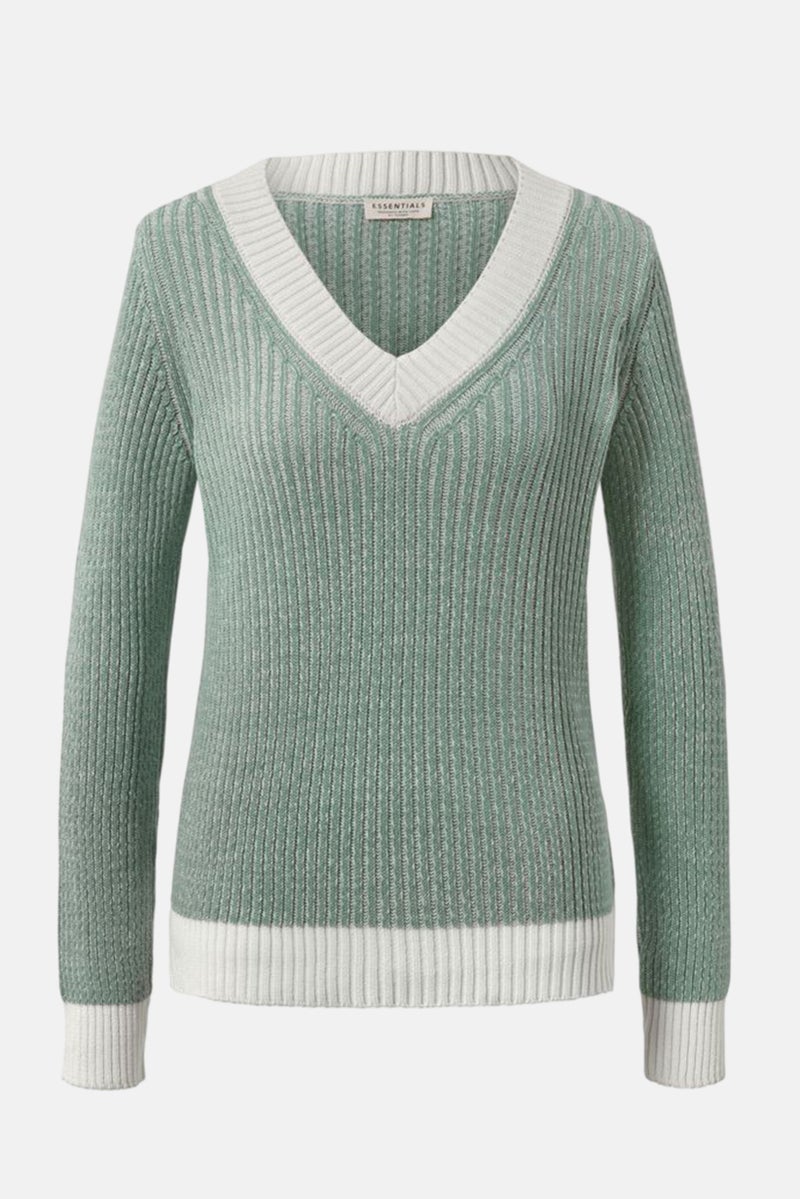 Tchibo سويت شيرت محبوك بتصميم V للنساء، مجموعة خضراء - Image 2