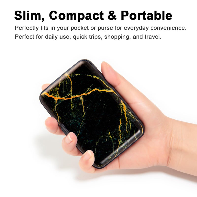 Kaabao Credit Card Holder Small RFID Blocking Wallet Business Metal Slim Mini Aluminum Hard Case for Women Men Gift (Gold Marble Texture) - Image 2