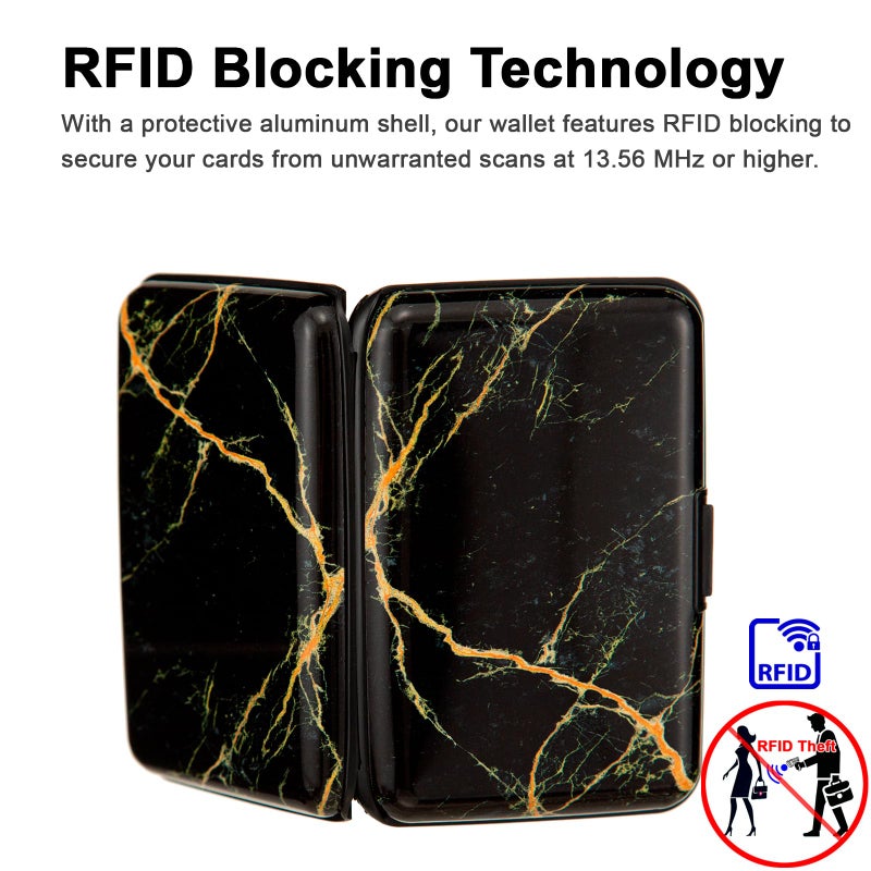 Kaabao Credit Card Holder Small RFID Blocking Wallet Business Metal Slim Mini Aluminum Hard Case for Women Men Gift (Gold Marble Texture) - Image 3