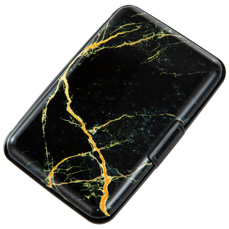 Kaabao Credit Card Holder Small RFID Blocking Wallet Business Metal Slim Mini Aluminum Hard Case for Women Men Gift (Gold Marble Texture) - Image 1