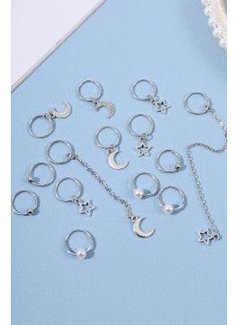 Bahels Silver Color Chain Pearl Hair Earring Clasp Set  - Image 1