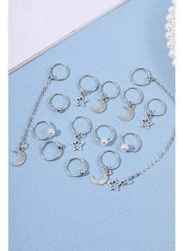 Bahels Silver Color Chain Pearl Hair Earring Clasp Set  - Image 2