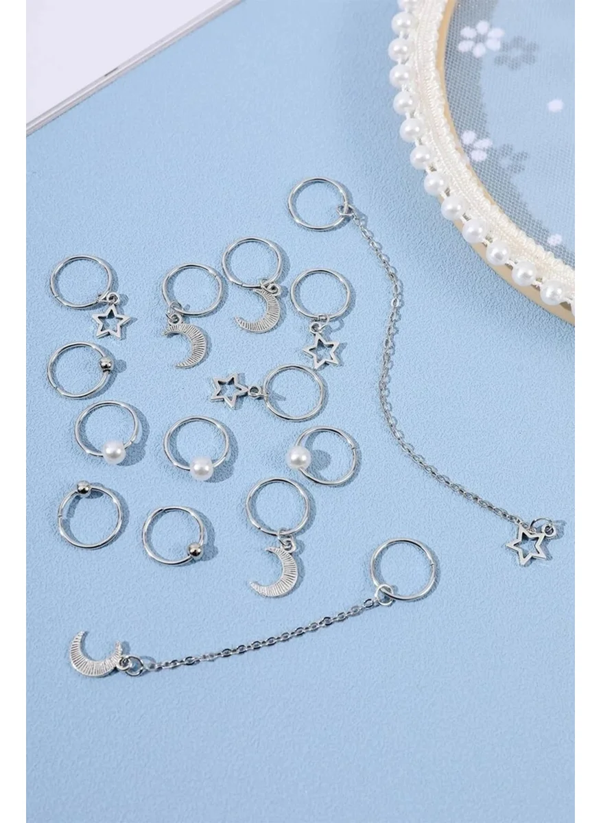 باهلس Silver Color Chain Pearl Hair Earring Clasp Set