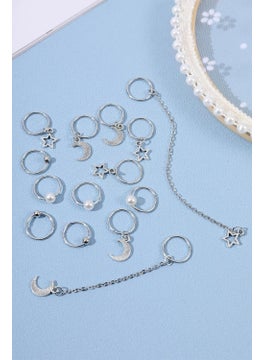Bahels Silver Color Chain Pearl Hair Earring Clasp Set  - Image 3