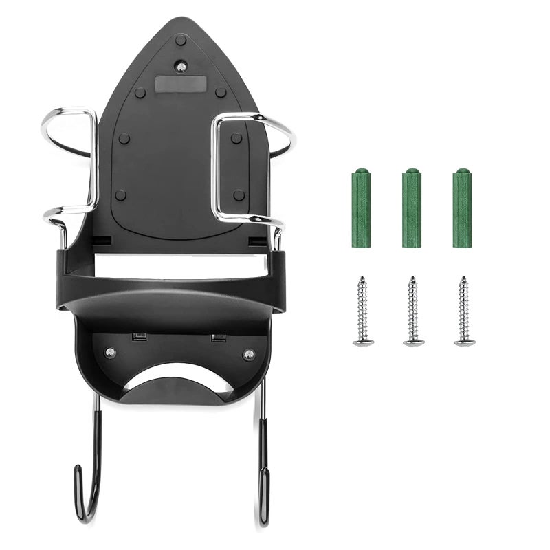 Ironing Board Hanger Wall Mount Electric Iron Holder Iron and Ironing Board Storage Organizer Shelf with Removable Hooks for Household Bathroom Laundry Room Black
