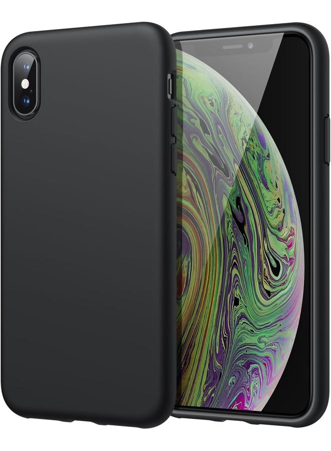 جي تيك جراب سيليكون لهاتف Iphone X Iphone Xs مقاس 5.8 بوصة جراب واقٍ كامل الجسم ناعم الملمس مقاوم للصدمات مع بطانة من الألياف الدقيقة باللون الأسود - Image 1