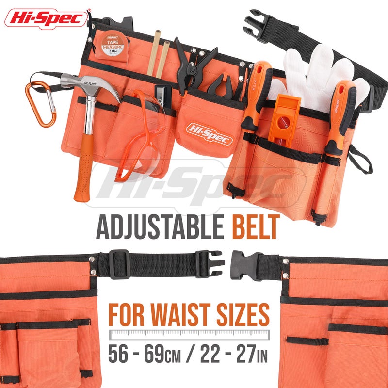 Hi-Spec 16pc Orange Kids Tool Kit Set & Child Size Tool Belt. Real Kit for DIY Building, Woodwork & Construction Learning for Kids - Image 4