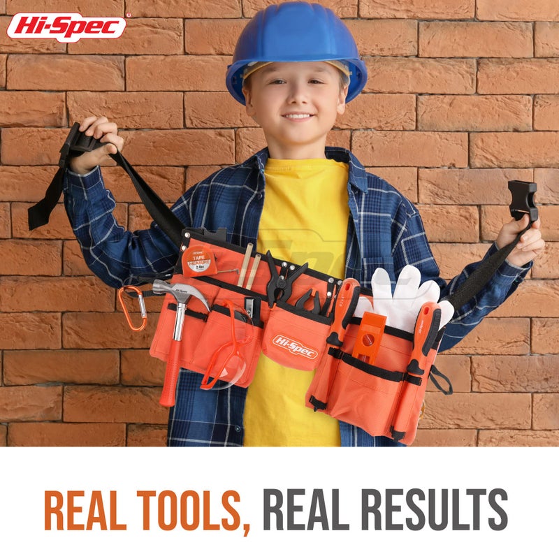 Hi-Spec 16pc Orange Kids Tool Kit Set & Child Size Tool Belt. Real Kit for DIY Building, Woodwork & Construction Learning for Kids - Image 5