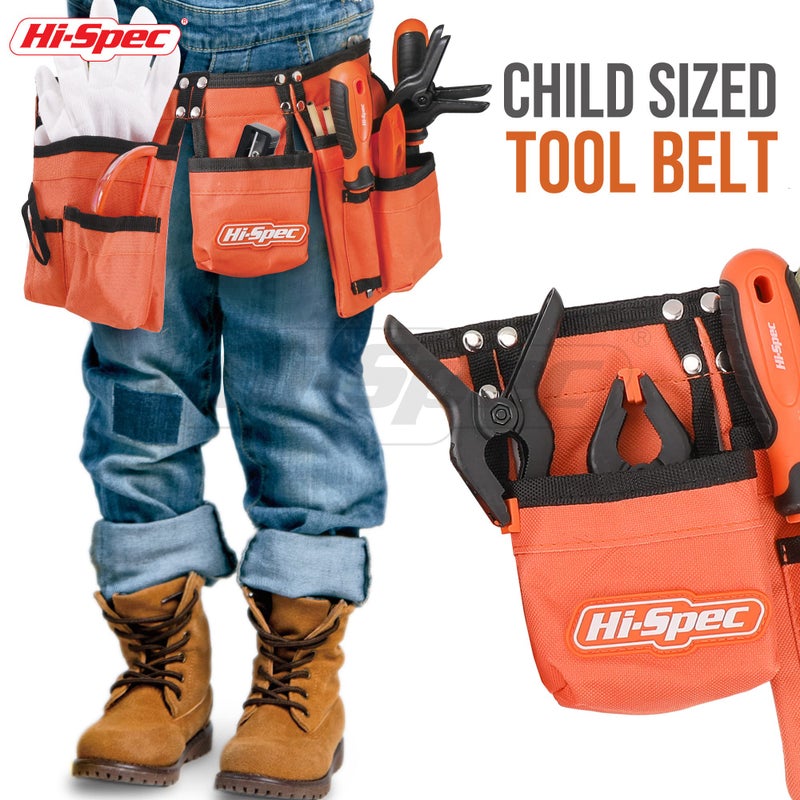 Hi-Spec 16pc Orange Kids Tool Kit Set & Child Size Tool Belt. Real Kit for DIY Building, Woodwork & Construction Learning for Kids - Image 3