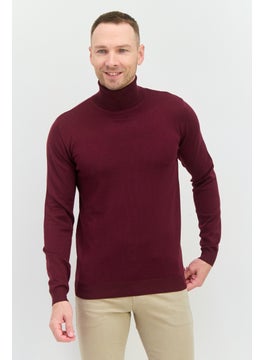 Sorbino Men Turtle Neck Knitted Long Sleeves Sweatshirt, Burgundy  - Image 1