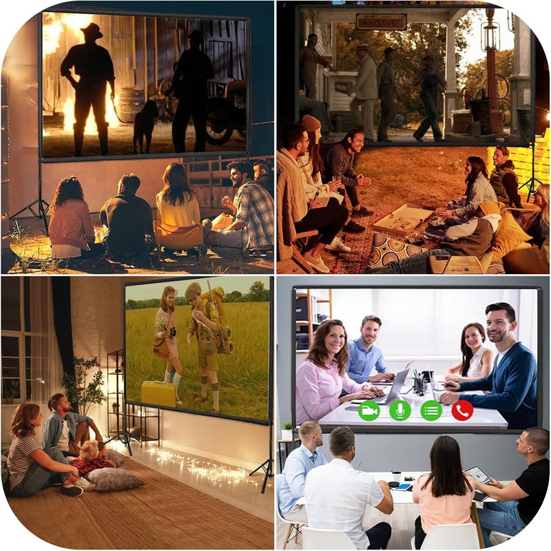 إيمارت شاشة عرض من EMART مع حامل، بقياس 100 بوصة، قابلة للحمل داخليًا وخارجيًا، بنسبة عرض إلى ارتفاع 16:9، دقة 4K HD، شاشات أمامية وخلفية لعرض الأفلام، مزودة بقاعدة ثلاثية الأرجل قابلة للطي وحقيبة للنقل، مناسبة للعروض السينمائية في المنزل أو في الفناء الخلفي. - Image 5