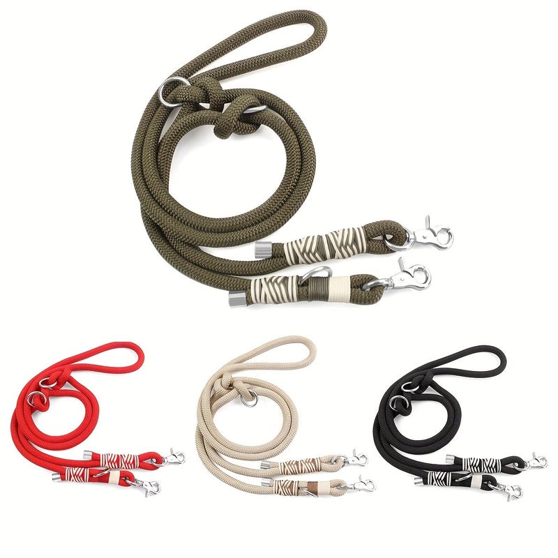 Hands Free Dual Dog Leash Red Nylon Adjustable Waist Belt Running Walking - Image 1