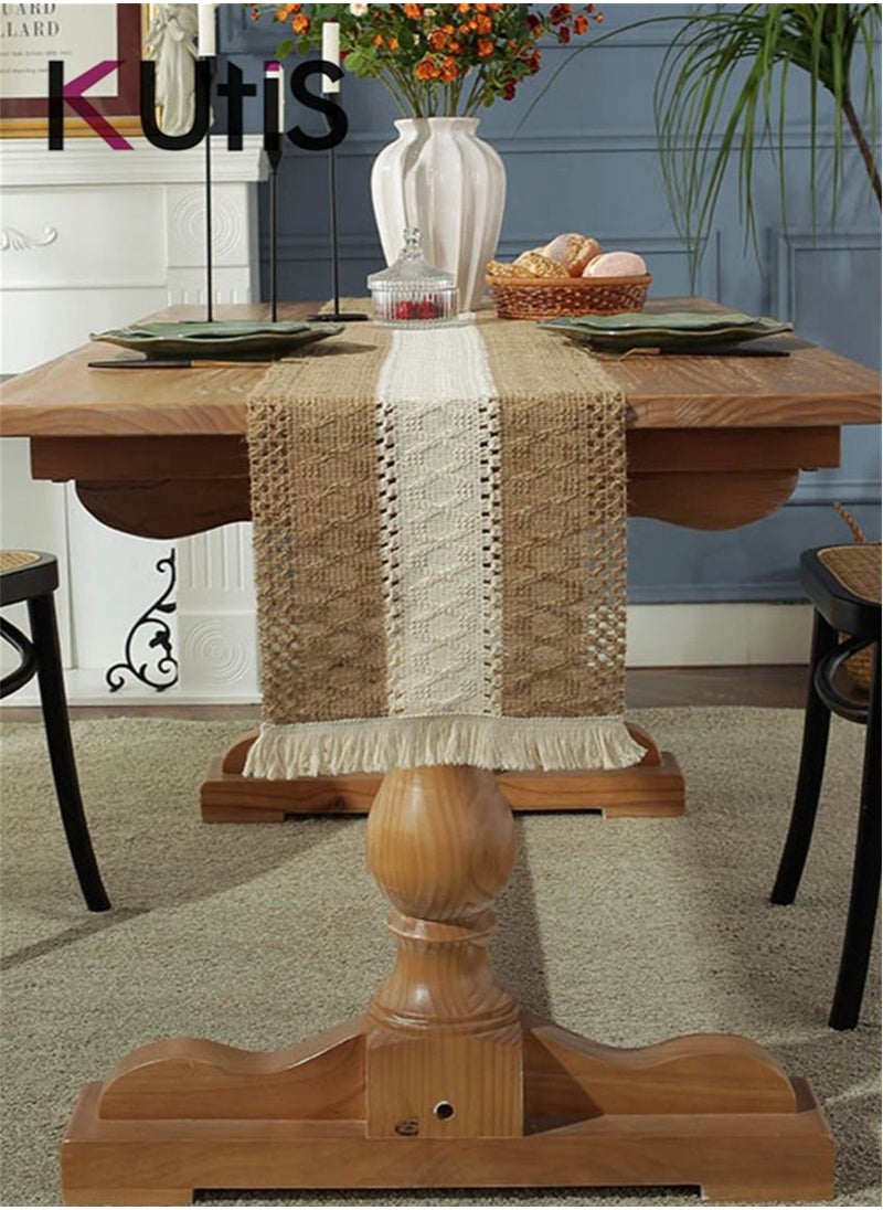 Kutis Cotton Linen Runner Splicing Weave Tassel The Tablecloth 180 x 30 cm  - Image 3
