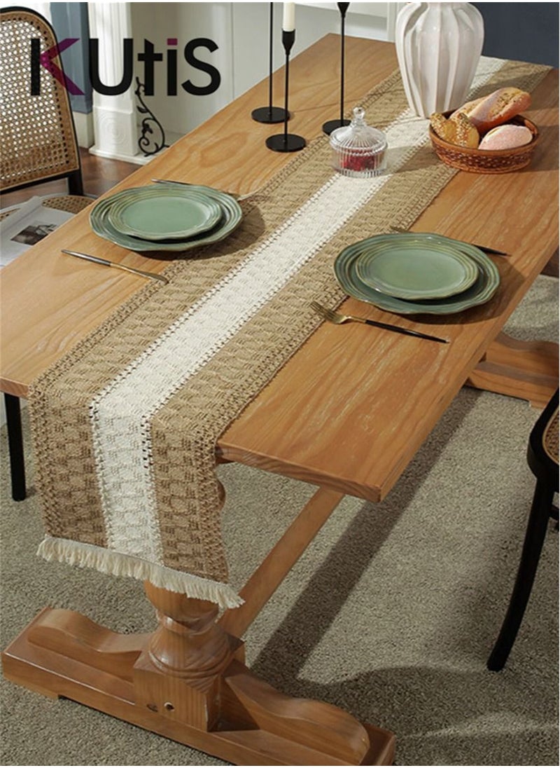 Kutis Cotton Linen Runner Splicing Weave Tassel The Tablecloth 180 x 30 cm  - Image 4