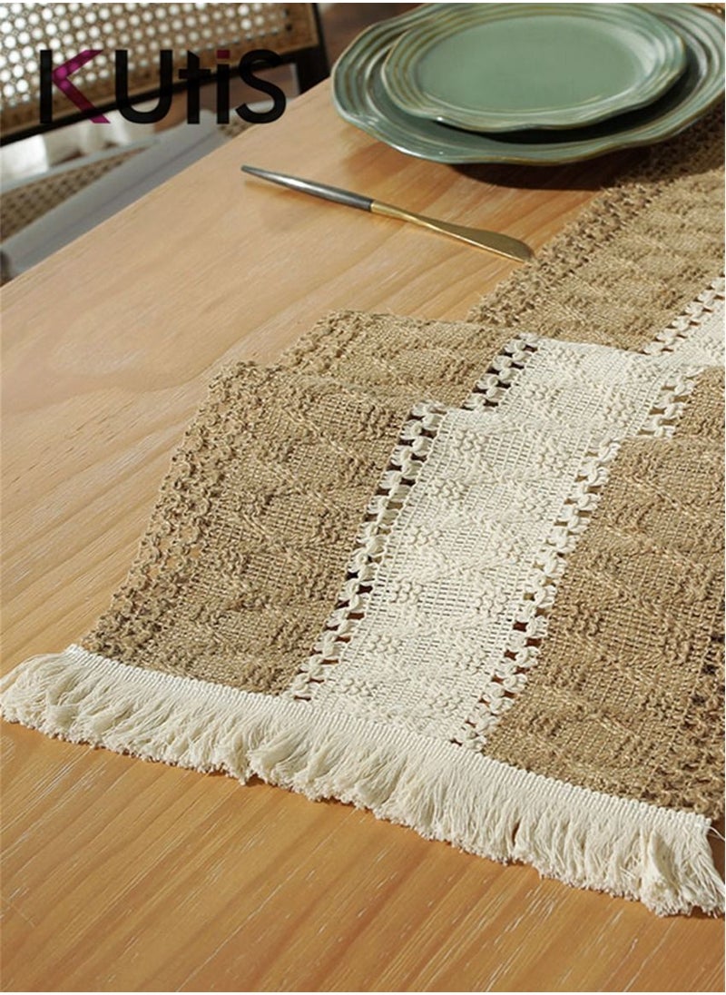 Cotton Linen Runner Splicing Weave Tassel The Tablecloth 180 x 30 cm