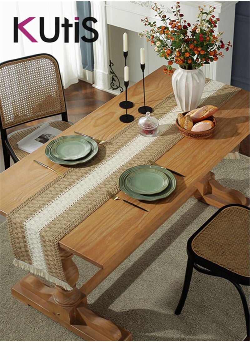 Kutis Cotton Linen Runner Splicing Weave Tassel The Tablecloth 180 x 30 cm  - Image 2