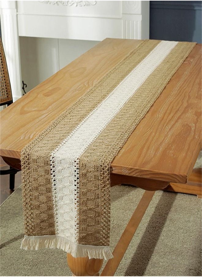 Kutis Cotton Linen Runner Splicing Weave Tassel The Tablecloth 180 x 30 cm  - Image 1