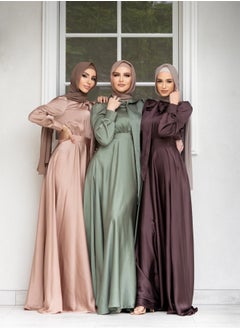 Generic Elegant Muslim Satin Maxi Dress – Modest Fashion with Flared Hem, Available in Three Colors and Multiple Sizes  - Image 4
