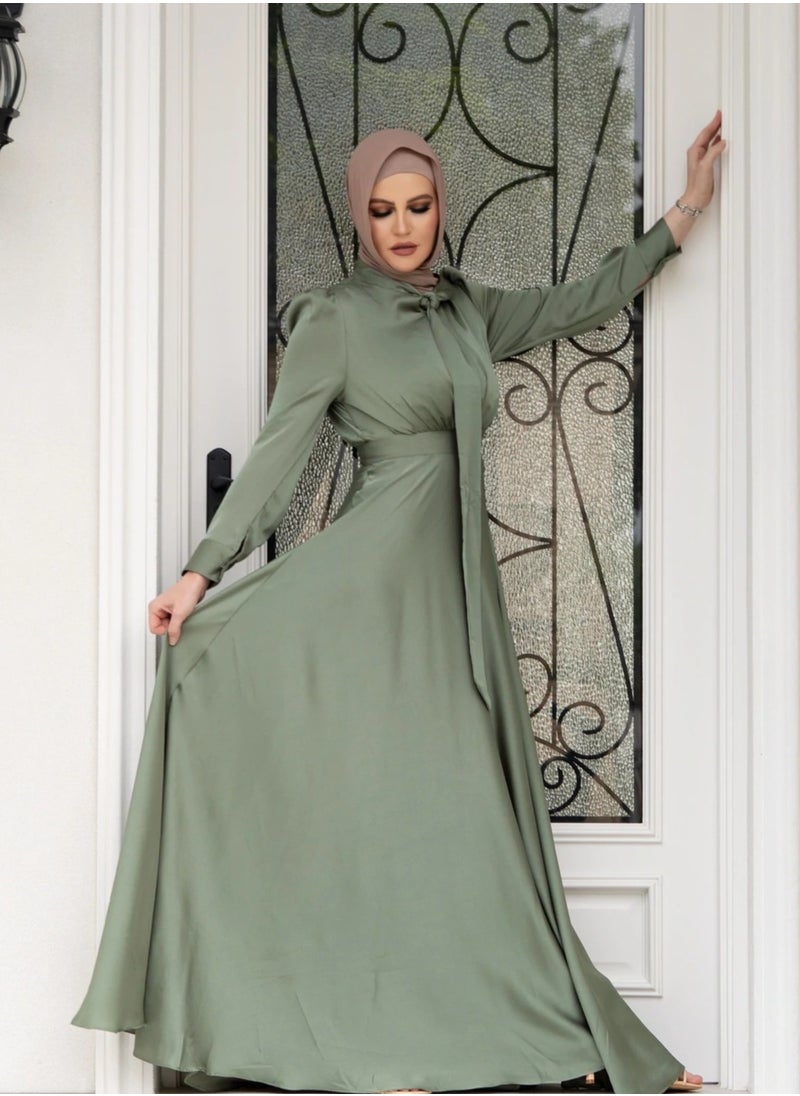 Generic Elegant Muslim Satin Maxi Dress – Modest Fashion with Flared Hem, Available in Three Colors and Multiple Sizes  - Image 2